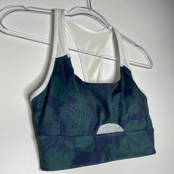 Athleta Womens Sports Bra Size S Green Leaf Pattern Workout Racerback Padded - Picture 5 of 9